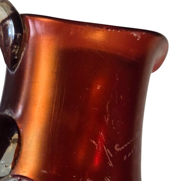 Antique 1909 Ruby Red Flash Glass Pitcher Small Etched Signature Clear Base - Picture 10 of 16